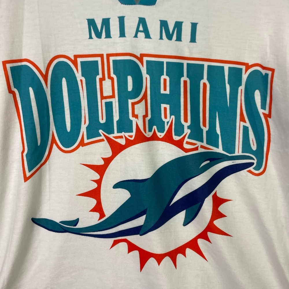Miami Dolphins Shirt Womens Large White NFL Football V Neck Ruffle Sleeve Tee - Picture 2 of 8
